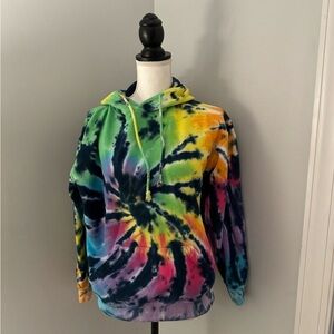 EXIST Hoodie Bright Tie Dye Cropped Crewneck Sweatshirt Hood Loungewear Size M
